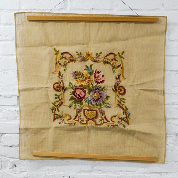 Floral Preworked Needlepoint Canvas Panel