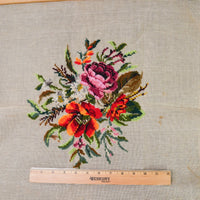 Floral Tramme Needlepoint Canvas Panel, Partially Stitched