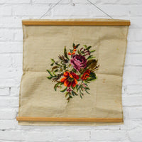 Floral Tramme Needlepoint Canvas Panel, Partially Stitched