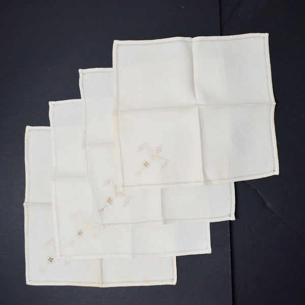 Drawn Thread Embroidery Linen Napkins - Set of 4
