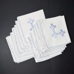 Blue + Pink Geometric Embroidered Napkins, 15" x 15" - Set of 12