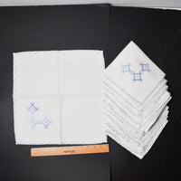 Blue + Pink Geometric Embroidered Napkins, 15" x 15" - Set of 12
