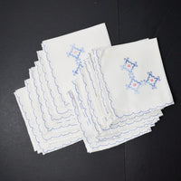Blue + Pink Geometric Embroidered Napkins, 15" x 15" - Set of 12
