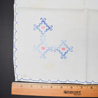Blue + Pink Geometric Embroidered Napkins, 15" x 15" - Set of 12