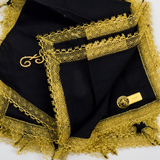Black + Gold Lace Gerbrend Creation Cotton Handkerchiefs, 12.5" Square  - Set of 16
