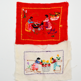 Embroidered Farm Scenes on Woven Fabric Panels - Set of 2