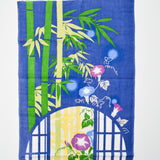 Blue, Green + Purple Bamboo + Floral Print Woven Fabric Panel - 13" x 34"