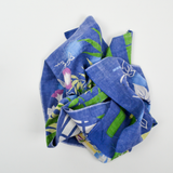 Blue, Green + Purple Bamboo + Floral Print Woven Fabric Panel - 13" x 34"