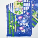 Blue, Green + Purple Bamboo + Floral Print Woven Fabric Panel - 13" x 34"