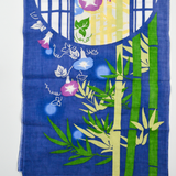 Blue, Green + Purple Bamboo + Floral Print Woven Fabric Panel - 13" x 34"