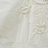 White Tablecloth with Embroidered + Drawn Thread Work Floral Center Detail - 27" x 41"