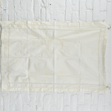 White Tablecloth with Embroidered + Drawn Thread Work Floral Center Detail - 27" x 41"