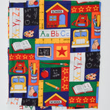 Red, Blue, Yellow + Green Kids' School Illustration Print Fabric - 45" x 54"