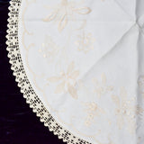 White Embroidered Circle Tablecloth with Crochet Lace Edge - 36"