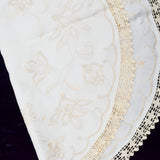 White Embroidered Circle Tablecloth with Crochet Lace Edge - 36"