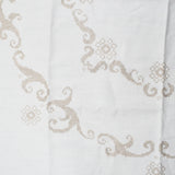 White + Beige Cross Stitch Linen Tablecloth - 45" x 45"