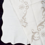 White + Beige Cross Stitch Linen Tablecloth - 45" x 45"