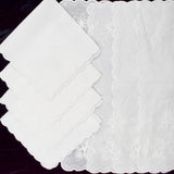 White Embroidered Scalloped Edge Linens, Two Sets of 4 - 13" x 19" + 16" x 16"