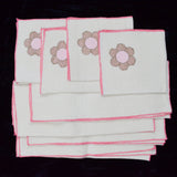 White, Pink + Brown Flower Embroidered Napkins