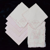 White + Light Pink Floral Embroidered Linens