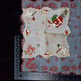 Vintage White + Red Christmas Flocked + Printed Handkerchiefs - Set of 2