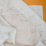 White Floral Tablecloth Stamped for Embroidery, Started - 34" Square
