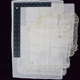 Vintage White Embroidered Handkerchiefs with Lace Trim - Set of 5