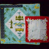 Vintage Colorful Illustration Print Handkerchiefs - Set of 2