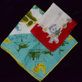 Vintage Colorful Illustration Print Handkerchiefs - Set of 2
