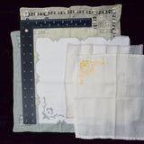 Vintage White, Yellow + Green Embroidered Handkerchiefs - Set of 5