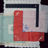 Vintage Red, White + Blue Embroidered + Applique Handkerchiefs - Set of 4