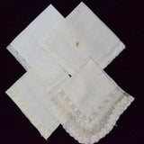 Vintage White Handkerchiefs with Lace Trim - Set of 4