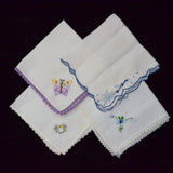 Vintage Embroidered Handkerchiefs - Set of 4