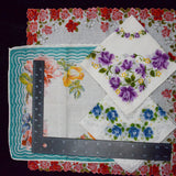 Vintage Colorful Floral Print Handkerchiefs - Set of 4