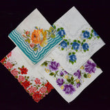 Vintage Colorful Floral Print Handkerchiefs - Set of 4