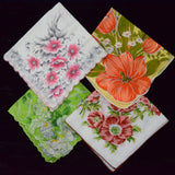 Vintage Colorful Floral Print Handkerchiefs - Set of 4