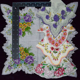Vintage Colorful Floral Print Handkerchiefs - Set of 5