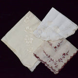 Vintage White + Beige Embroidered Linens - Set of 3