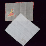 Vintage Tiny Applique + Openwork Border Handkerchiefs - Set of 2