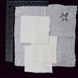 Vintage White Embroidered Handkerchiefs - Set of 4