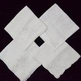 Vintage White Embroidered Handkerchiefs - Set of 4