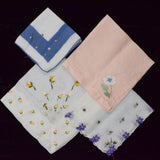 Vintage Floral Embroidered Handkerchiefs - Set of 4