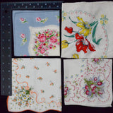 Vintage Floral Print Handkerchiefs - Set of 4