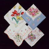 Vintage Floral Print Handkerchiefs - Set of 4