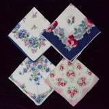 Vintage Floral Print Handkerchiefs - Set of 4