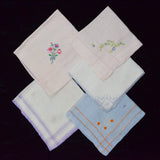 Vintage Pastel Embroidered Handkerchiefs - Set of 5