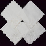 Vintage White Embroidered Eyelet Handkerchiefs - Set of 4