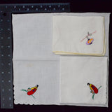 Vintage Embroidered Handkerchiefs - Set of 3