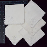 Vintage White Eyelet Embroidered Handkerchiefs - Set of 5