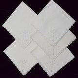 Vintage White Eyelet Embroidered Handkerchiefs - Set of 5